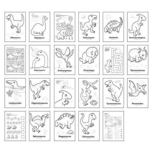 Carte de colorat cu activitati in limba engleza si abtibilduri Dinozaur DINOSAUR
